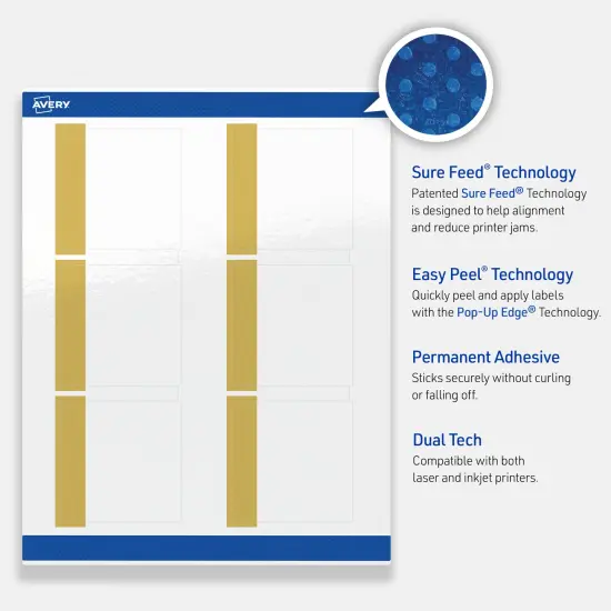 Avery Printable Square Labels, Gold-Dipped Edge, 3" x 3", Glossy White Square Labels, Permanent, Laser/Inkjet, 60ct, Great for Product Labels {3}