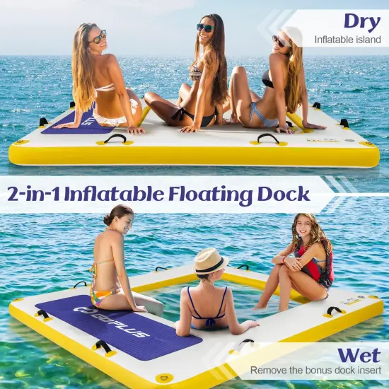 Costway 8 ft x 8 ft Inflatable Floating Dock with Mesh Swim Lounge Removable Insert {4}