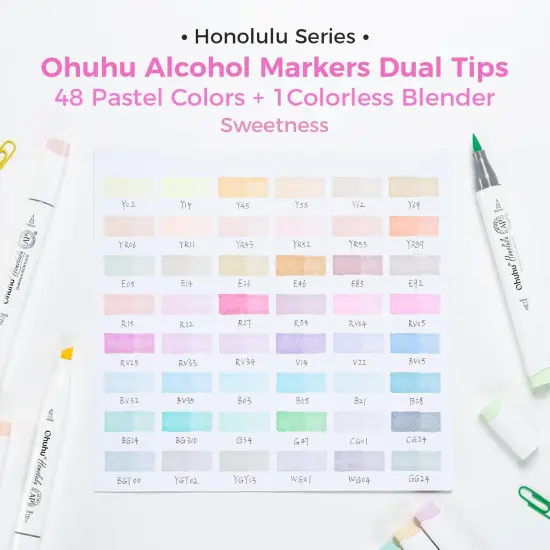 Ohuhu Honolulu 48 Colors + 48 Sweetness Pastel Colors Alcohol-Based Markers, Brush & Chisel, Dual Tips Art Markers Bundle {5}