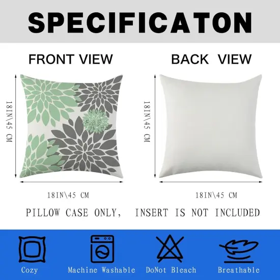Set of 4 Geometric Floral Throw Pillow Covers 18 x 18 inch Spring Summer Farmhouse Cushion Covers for Home D&eacute;cor (Sage Green) {4}