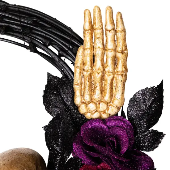 Northlight Skeleton with Glittered Roses Artificial Halloween Twig Wreath - 22" - Unlit Black {6}