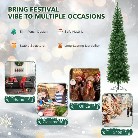 Costway 7ft Pre-lit PVC Artificial & Pine Needles Half Christmas Tree w/ 450 Branch Tips & 150 Lights {5}