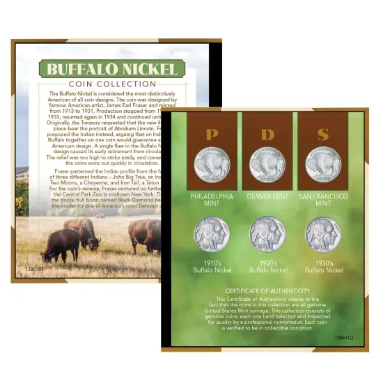 Collections Etc Collectible Buffalo Nickel Coin Set with Book Style Display Portfolio {2}