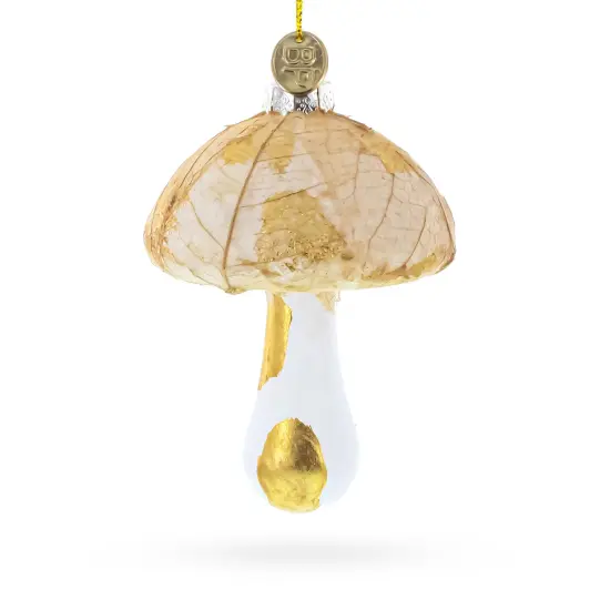 Gold Glitter Mushroom Glass Christmas Ornament {4}