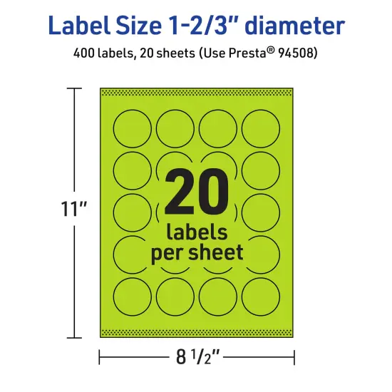 Avery Bright Green Paper Labels, 1-2/3" Diameter Round {5}