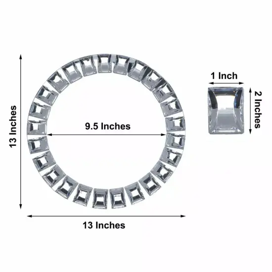 2 Silver 13" Round Mirror Glass Charger Plates with Crystal Rim Wedding Supplies {3}