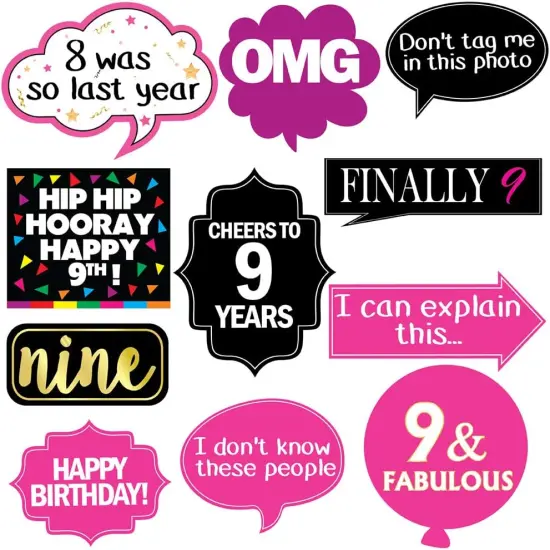 9th Birthday Photo Booth Party Props - 40 Pieces - Funny Kids Birthday Party Supplies, Decorations and Favors {3}