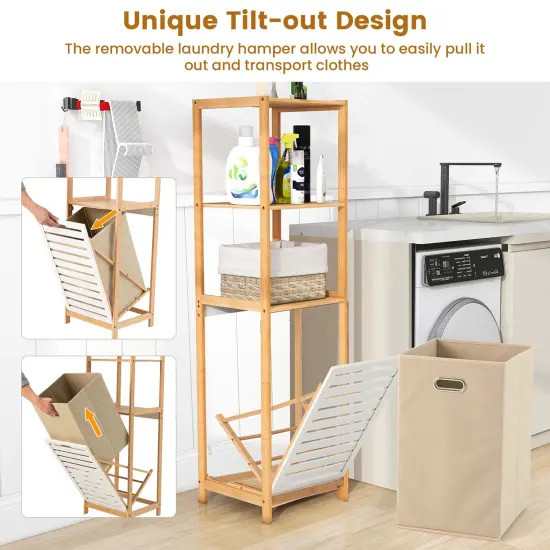 Costway Tilt-Out Laundry Hamper with 3-Tier Shelf Removable Liner Lightweight Design {6}