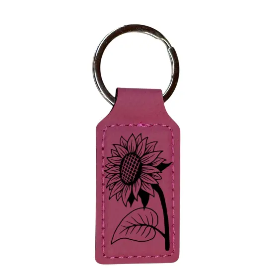 Keychain - Rectangle - Sunflower - Leather Rawhide/Black {2}