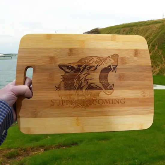 Cutting Board - Supper is Coming 14''x9.5''x.5'' Bamboo {4}