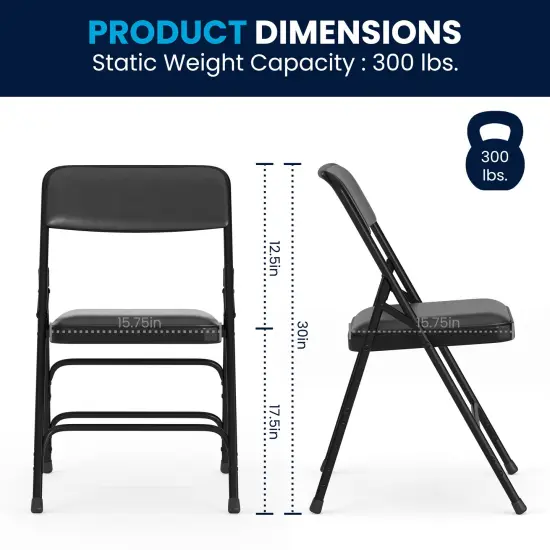 Emma and Oliver 2 Pack Home & Office Portable Party Events Padded Metal Folding Chair BlackVinyl/Black {5}