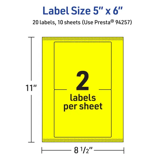 Avery Neon Yellow Paper Labels, 5" x 6" Rectangle {5}