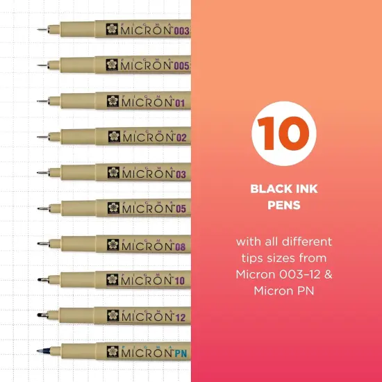 Pigma Micron Fineliner Pens - Archival Black Ink Pens - Pens for Writing or Drawing - Holiday Gifts for Artists, Crafters & DIY Gifts Projects - Assorted Point Sizes - 10 Pack {2}