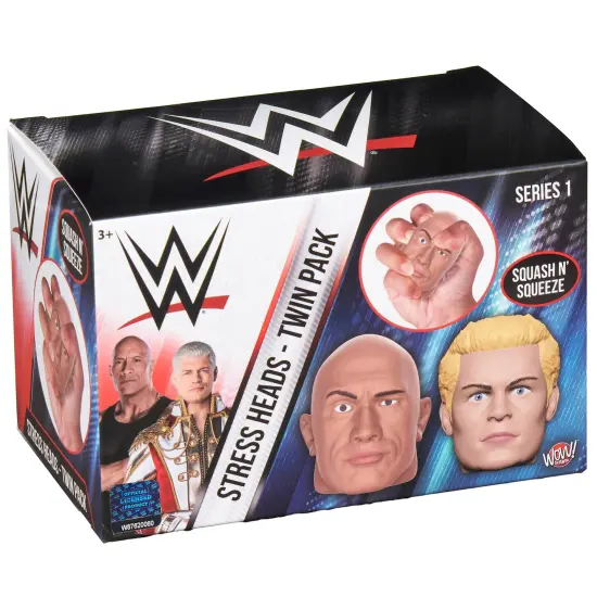 WWE: Stress Heads - Twin Pack - 3" Character Head Squash-Squeeze Novelty Toys, Cody Rhodes & The Rock, Stress Relief & Sensory Play, Kids-Fans Ages 6+ {1}