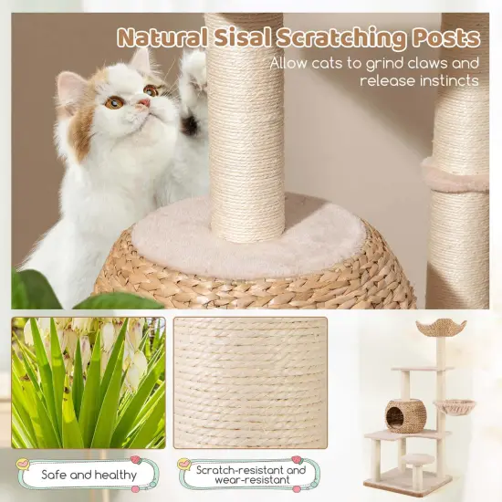 Costway 59" Cattail Cat Tower with Sisal Scratching Posts Perch Condo Soft Hammock Indoor {6}