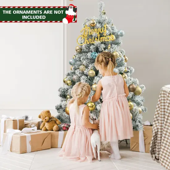 Costway 4.5ft Pre-Lit Premium Snow Flocked Hinged Artificial Christmas Tree w/150 Lights {3}