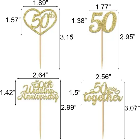 24Pcs 50th Wedding Anniversary Cupcake Toppers - Gold {2}