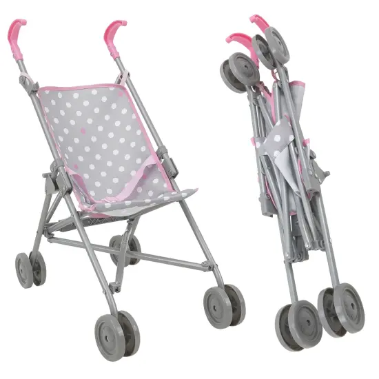 Cotton Candy Pink Umbrella Doll Stroller in Grey Polka Dots, Fits Dolls Up to 24" {7}