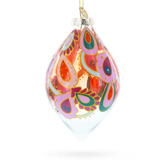 Paisley Design Teardrop Glass Christmas Ornament {1}