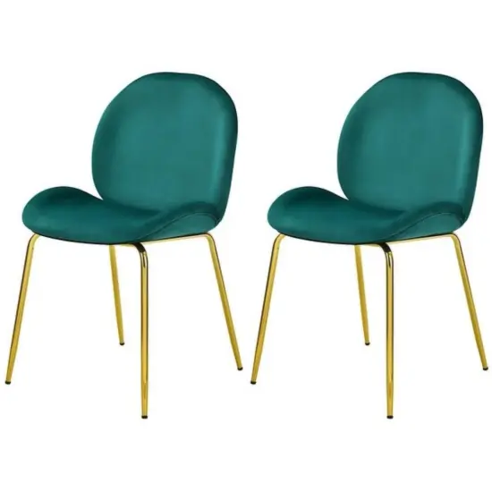 Set of 2 Velvet Accent Chairs with Gold Metal Legs and Ergonomic U Shaped Seat Beige {9}