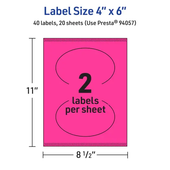 Avery Neon Magenta Paper Labels, 4" x 6" Oval {5}