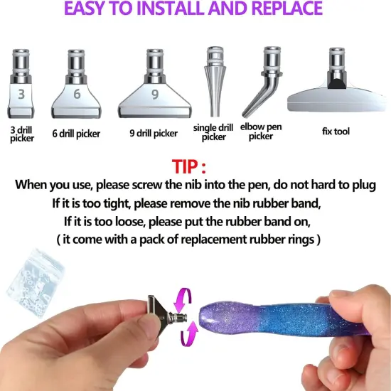 16pcs Silver Metal Tips Diamond Painting Pen Kits, 6pcs Stainless Steel Tips, 6 Glue Clays, 2 Finger Sleeves , 5D Diamond Painting Accessories Tools for DIY Craft, Comfort Grip and Faster Drilling {4}