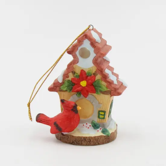Ceramic Cardinal Bird with Birdhouse Light Cover Ornament, Home Décor, Gift for Her, Mom, Christmas tree Décor {2}