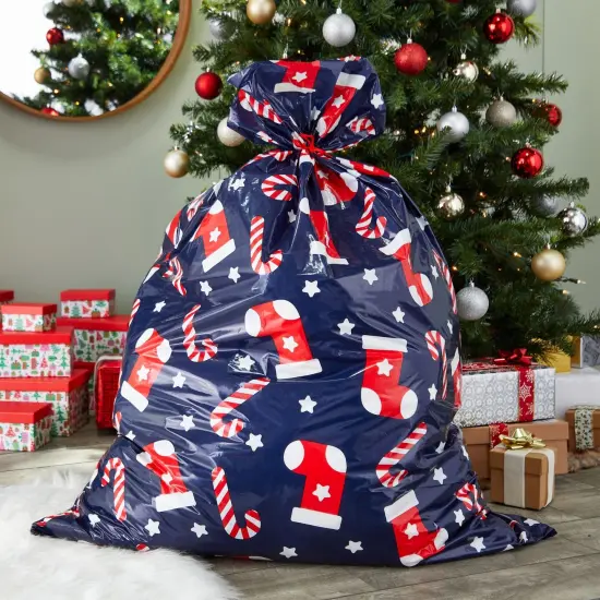 Juvale 6 Pack Jumbo Christmas Gift Bags - Candy Cane, 3 x 4 Feet, Christmas Sacks for Presents, Ideal for Wrapping Multiple and Oversized Gifts, Blue {2}