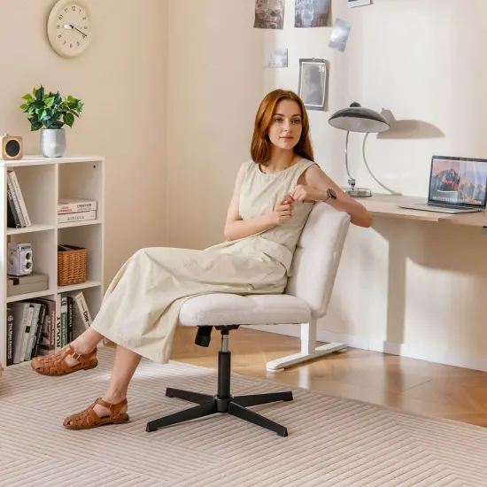 Costway Armless Office Chair with Adjustable Height 360&deg; Rotation Soft Faux Fabric Study {4}