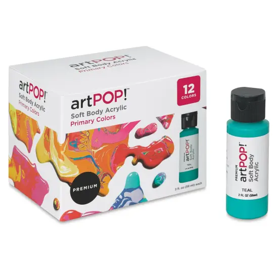 artPOP! Acrylic Soft Body Paint, Primary Colors, Set of 12, 2oz Bottles, High Flow Acrylic Paint for Pouring on Canvas, Glass, Wood, Stones, Ceramic {2}