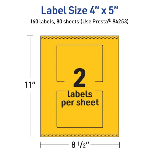 Avery Bright Yellow Paper Labels, 4" x 5" Rectangle {5}