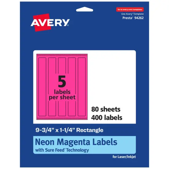 Avery Neon Magenta Paper Labels, 9.75" x 1.25" Rectangle {1}