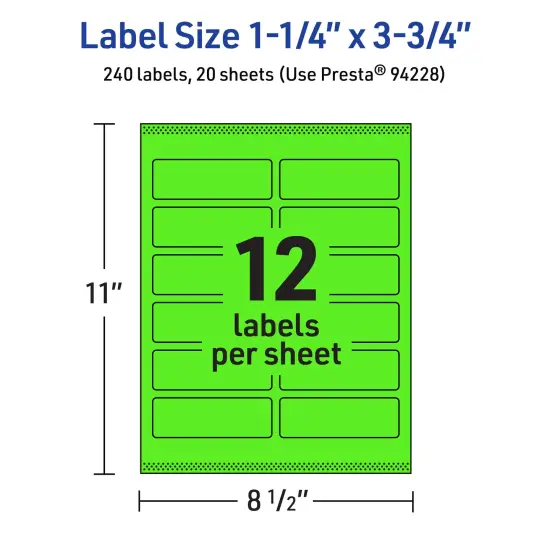 Avery Neon Green Paper Labels, 1.25" x 3.75" Rectangle {5}