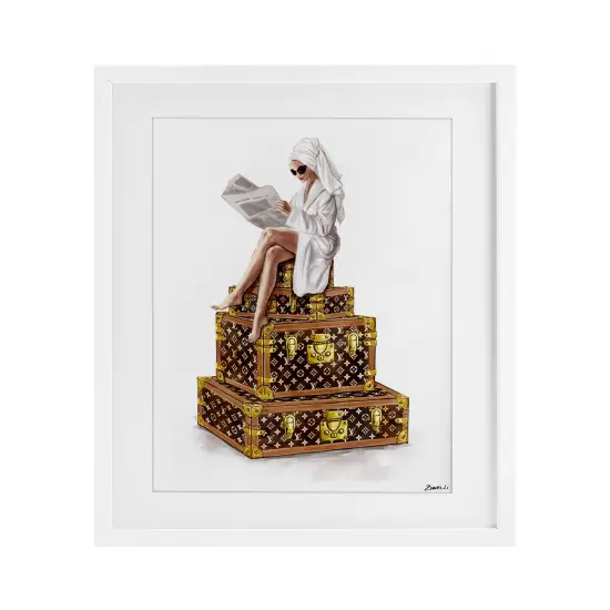 Stupell Industries Reading Atop Suitcases Framed Print Under Glass, design by Ziwei Li {1}