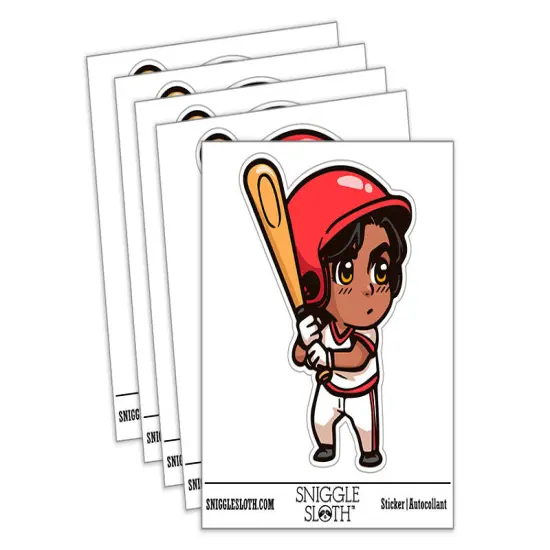 Water Bottle Sticker Set Baseball Boy Batter with Bat Chibi Sports Cute Waterproof Vinyl Stickers Pack Decal, Skateboard, Laptop, Car, Window, Bumper - 5 Pack {2}