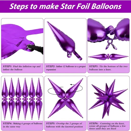 60 Pcs Star Foil Balloons Explosion 12 Point Cone Balloon Magic Starburst Balloon Large for Wedding Anniversary Backdrop Birthday Party Decorations (Purple) {3}