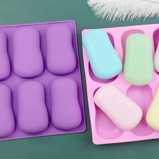 2 Pack Oval Silicone Soap Molds，6 Cavity Soap Molds for Soap Making Silicone Molds for Soap Bath Bombs Shower Steamer Lotion Bars {4}