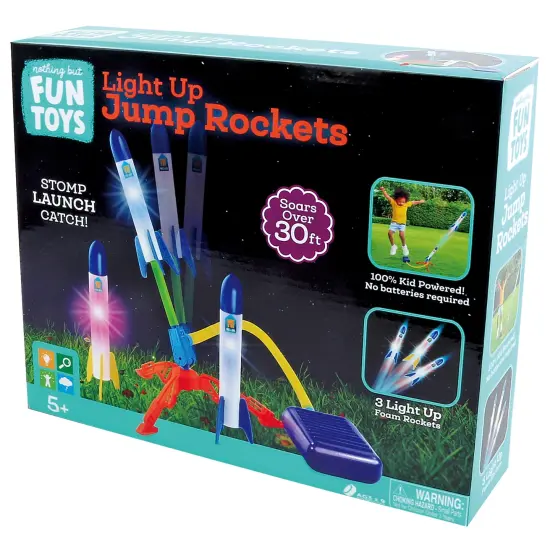 Nothing But Fun Toys: Light Up Jump Rockets - Air-Powered, 3 Illuminated Foam Rockets, Stomp Launch, Soars Over 30', Outdoor Play, Adults & Kids 3+ {6}