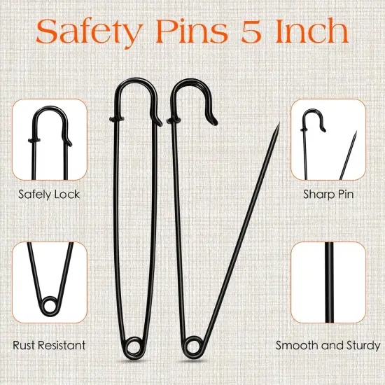 Extra Large Safety Pins Heavy Duty, 5 inch Giant Safety Pin, 10 PCS Black Big Safety Pin, Jumbo Safety Pins for Clothes, Blankets, Thick Fabric, Decorations {3}