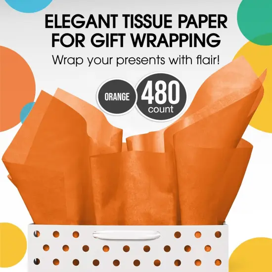 Tissue Paper for Gift Bags -20" X 30" Bulk Tissue Paper Dark Blue 480 Sheets - 10lb Newsprint for Packing, Birthday Gift Box Filler, Packing Supplies for Moving SuppliesOrange {4}