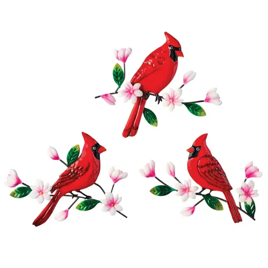 Collections Etc Hand-Painted Cardinals and Cherry Blossoms Wall Trio Set {2}