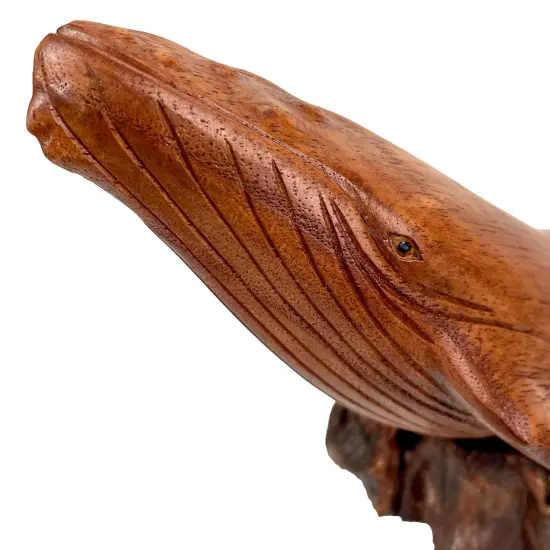 Hand Carved 11.75" Humpback Whale Wood Sculpture Nautical Decor on Base {4}