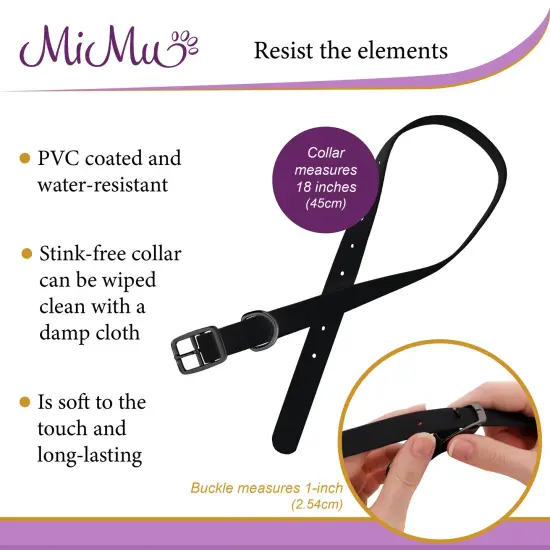 MiMu Small Silicone Dog Collar - Black 18in Stylish Dog Collar with Prong Buckle {5}