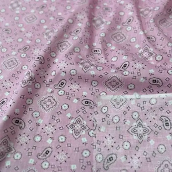 1 Yard Bandana Print Poly Cotton Fabric 58" Pink {1}