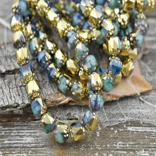 Gold Washed Turquoise Blend Cathedral Beads {7}