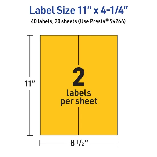 Avery Bright Yellow Paper Labels, 11" x 4.25" Rectangle {5}