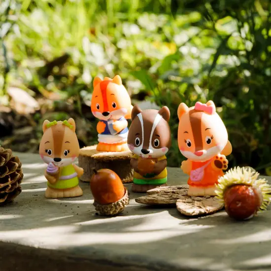 Timber Tots: Nutnut Family - 4 Character Set, Chipmunk Toy Figurines, 1.75-2" Animal Miniatures w/ Unique Details, Nature Playset, Kids-Toddlers 18Mo+ {4}