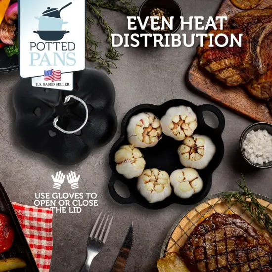 Potted Pans Garlic Roster, Pre-Seasoned Cast Iron Garlic Roaster and Garlic Press {6}