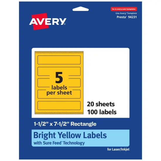 Avery Bright Yellow Paper Labels, 1.5" x 7.5" Rectangle {1}