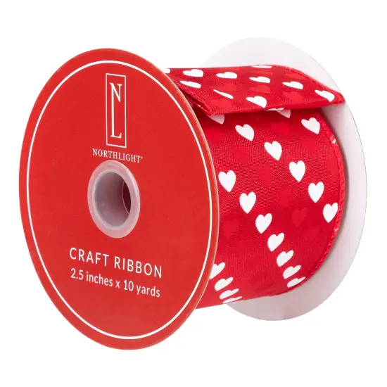 Northlight Diagonal Hearts Valentine's Day Wired Craft Ribbon - 2.5" x 10 Yards - Red and White {6}
